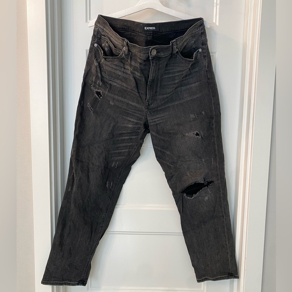 Express Women's Black Distressed Girlfriend Jeans